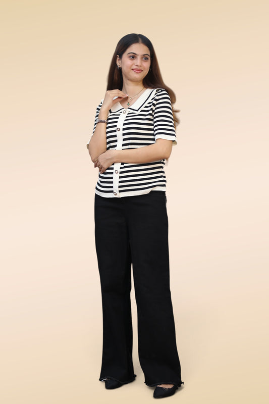 Sailor Stripe Collar Knit — Black & Cream