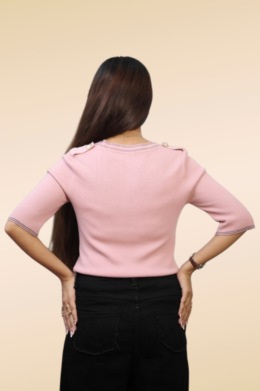 Contrast Stitch Cardigan — Dusty Rose