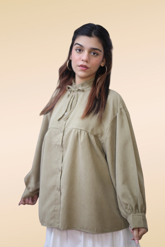 Balloon Sleeve Blouse — Olive
