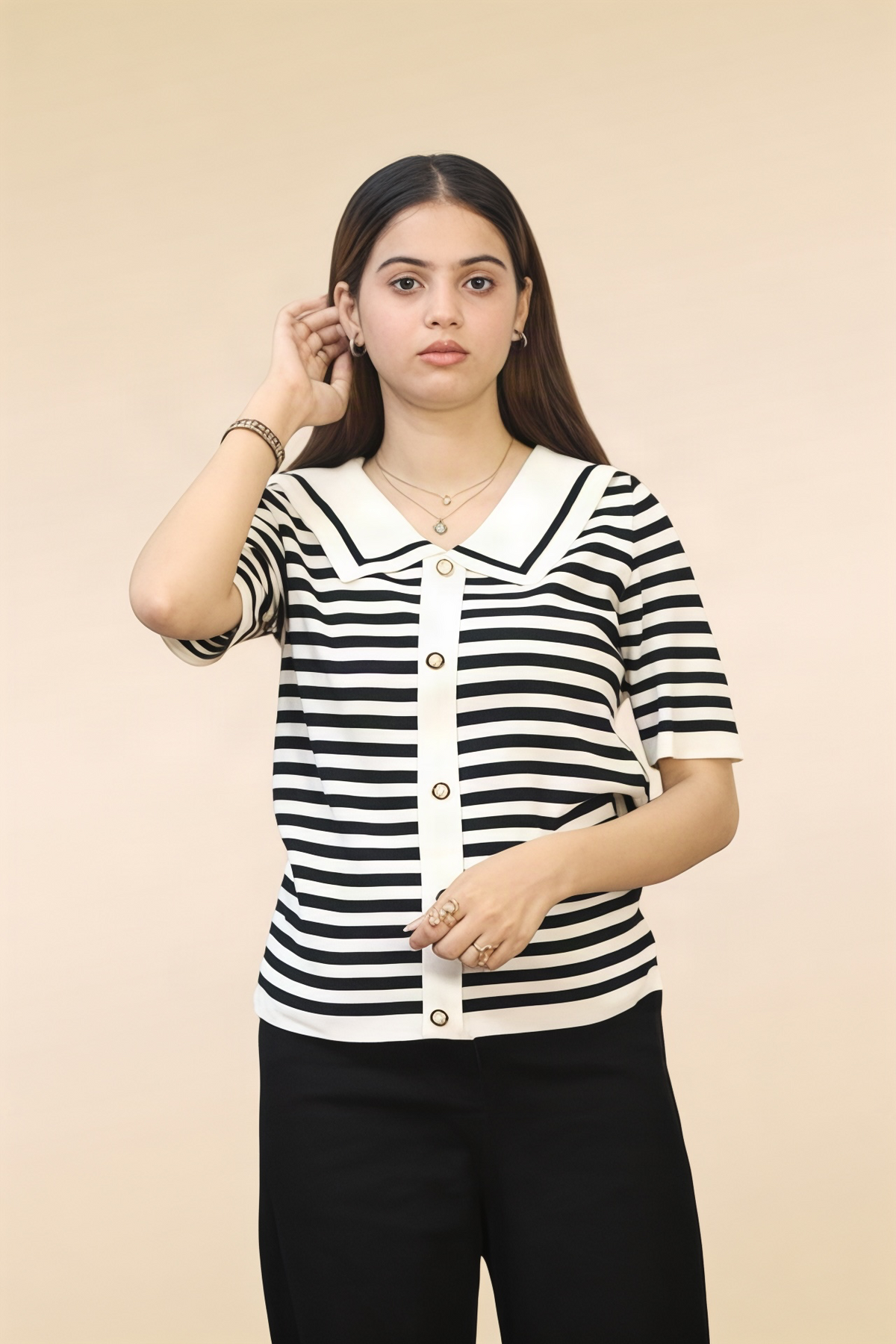 Sailor Stripe Collar Knit — Black & Cream