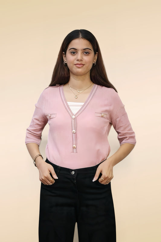 Contrast Stitch Cardigan — Dusty Rose