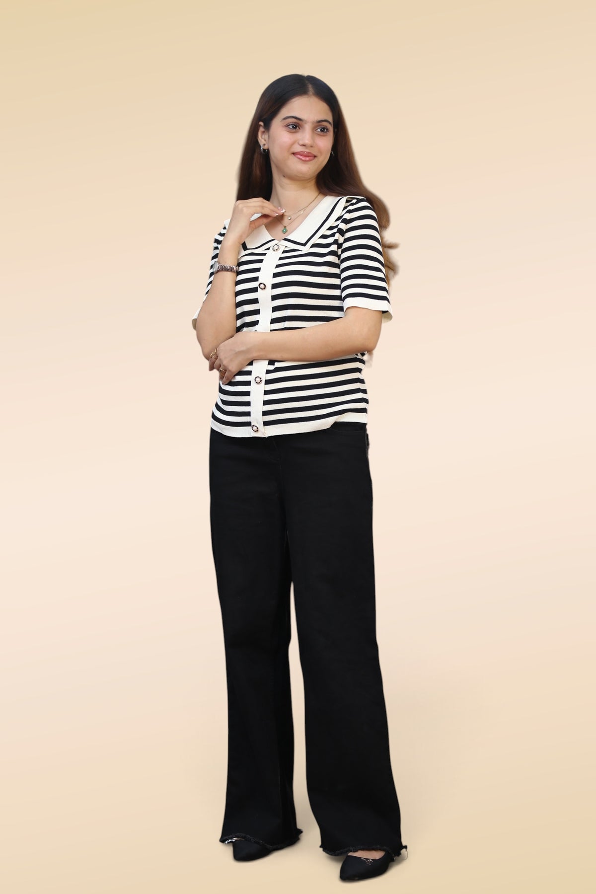 Sailor Stripe Collar Knit — Black & Cream