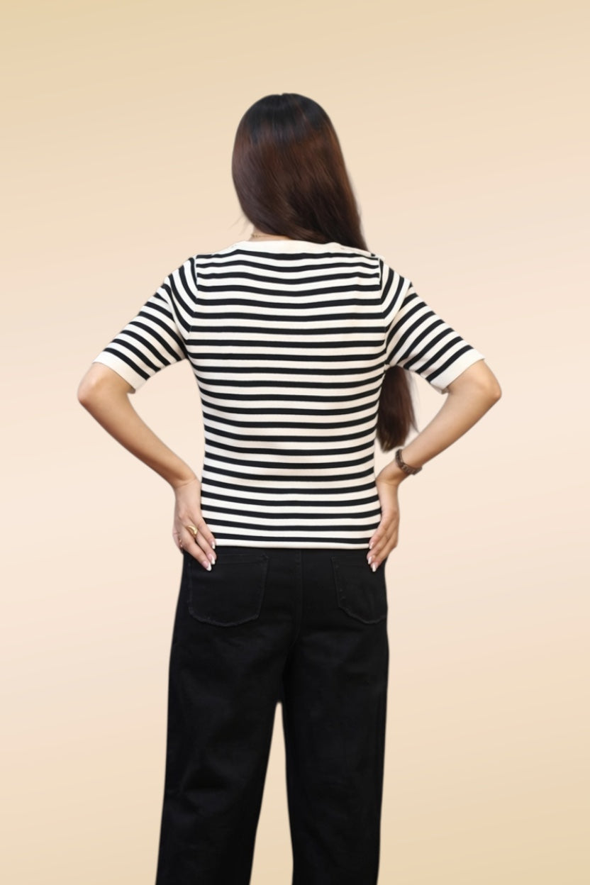 Sailor Stripe Collar Knit — Black & Cream