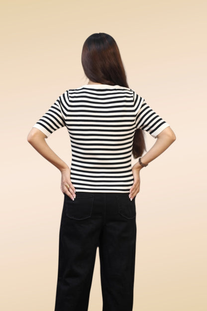 Sailor Stripe Collar Knit — Black & Cream