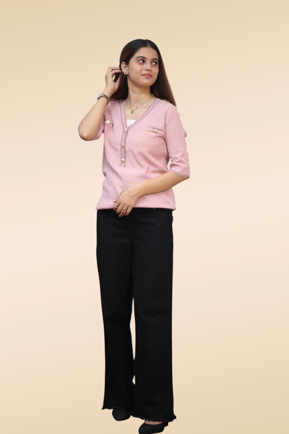 Contrast Stitch Cardigan — Dusty Rose