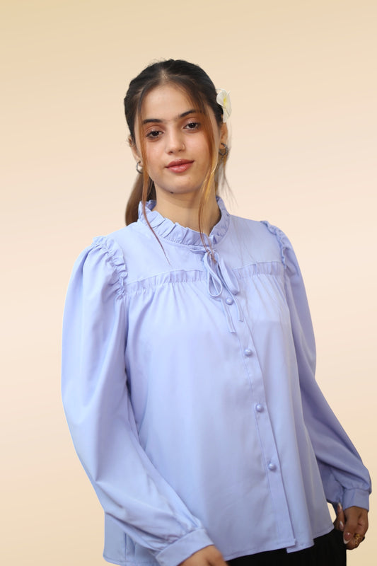 Ruffle Bow Blouse – Powder Blue