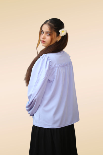 Ruffle Bow Blouse – Powder Blue