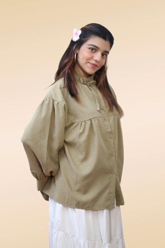 Balloon Sleeve Blouse — Olive