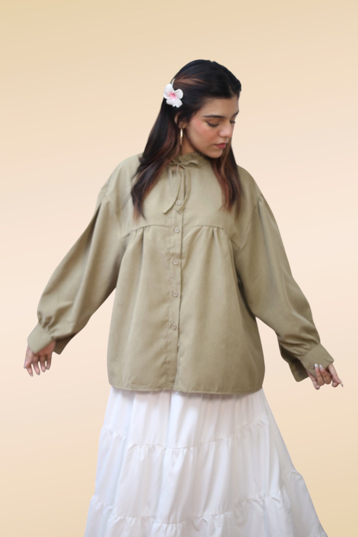 Balloon Sleeve Blouse — Olive