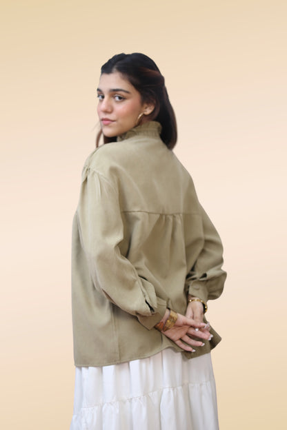 Balloon Sleeve Blouse — Olive