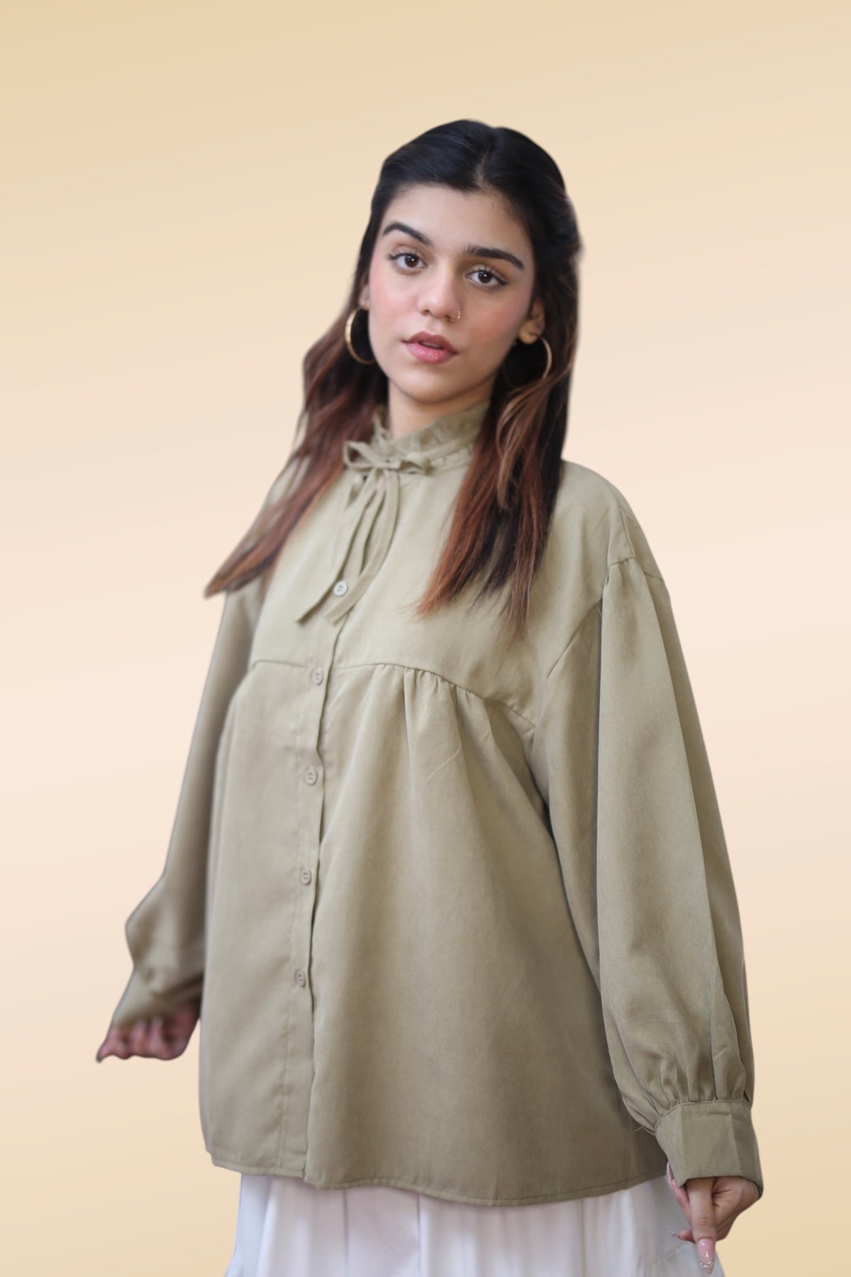 Balloon Sleeve Blouse — Olive